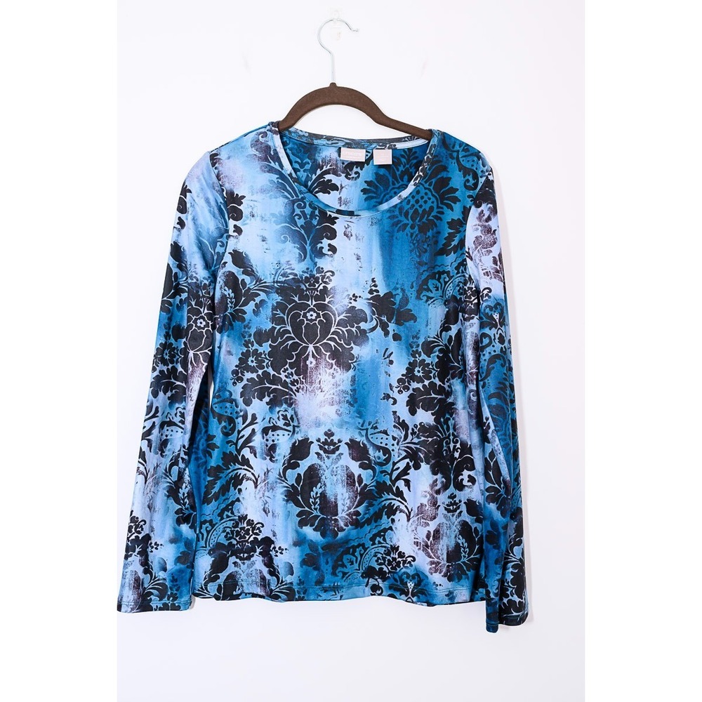 Chico's Zenergy Top 0 Small Blue floral print longsleeve boho office casual